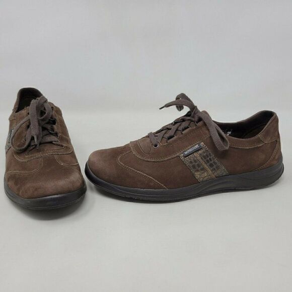 MEPHISTO RUNOFF BROWN NUBUCK SNAKE PRINT WALKING SNEAKERS SHOES WOMENS SIZE 9 US - Picture 1 of 8
